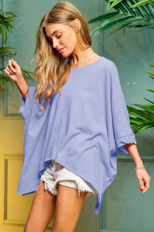 Solid Round Neck Loose Fit Kimono Sleeve Sweater