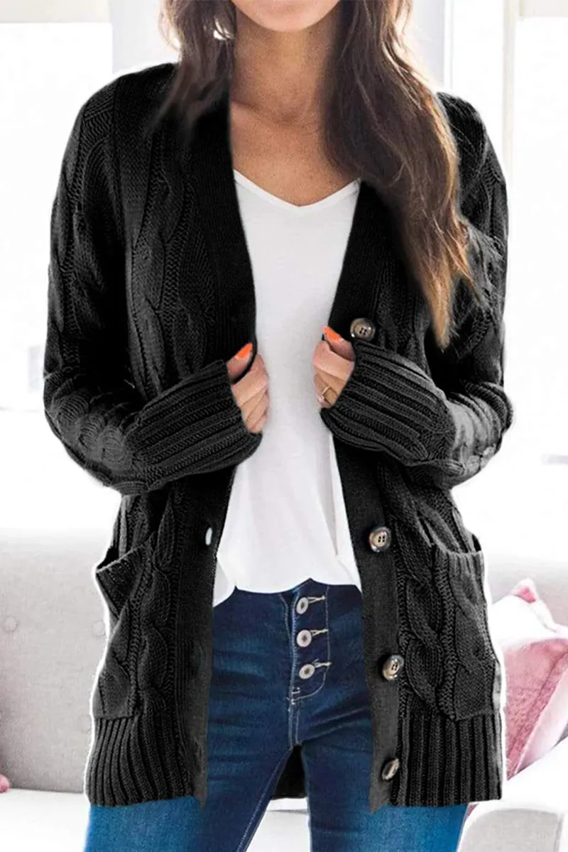 Solid Split Joint Buckle Cardigan Collar Tops