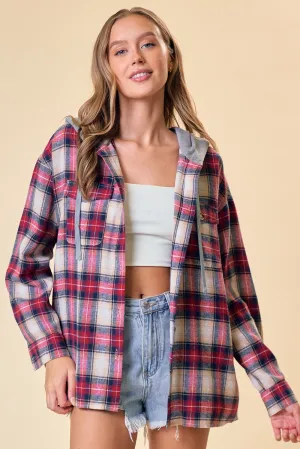 Stay For While Hooded Plaid Shacket