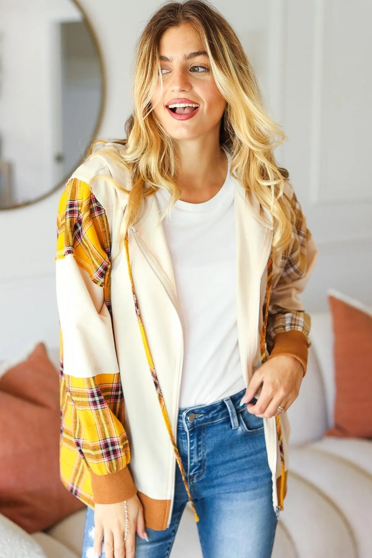 Sunset Plaid Hooded Shacket