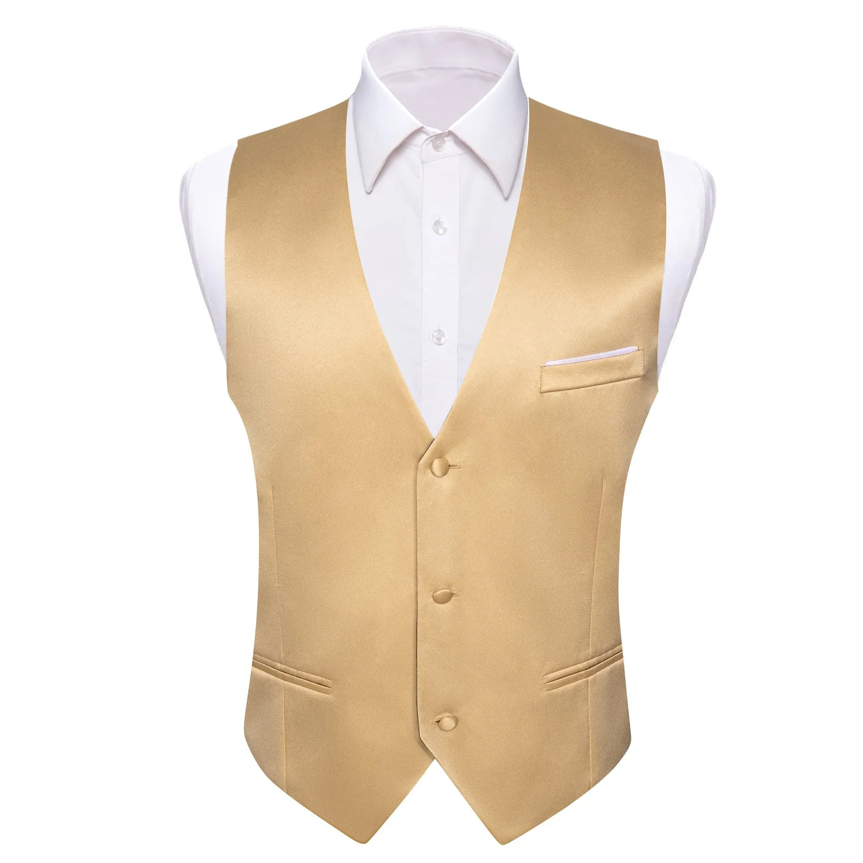 Tan Solid Silk Men's Vest Bow Tie Set Waistcoat Suit Set