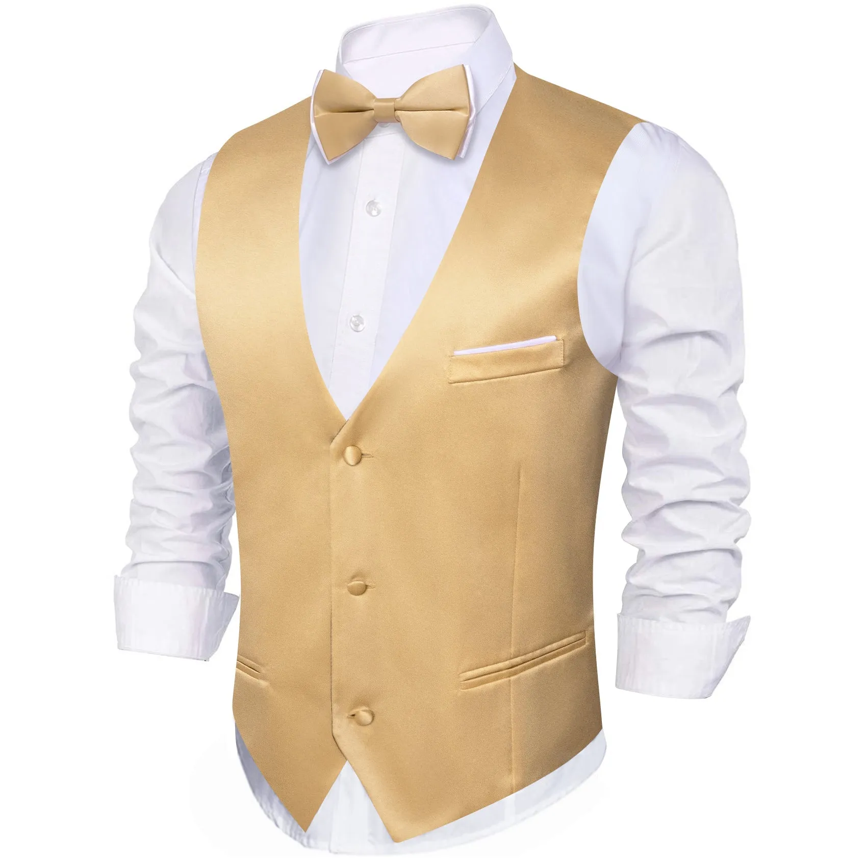 Tan Solid Silk Men's Vest Bow Tie Set Waistcoat Suit Set