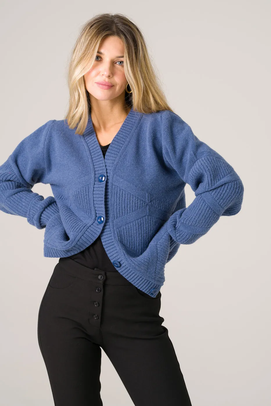 Tanaisie Merino Cardigan Blue