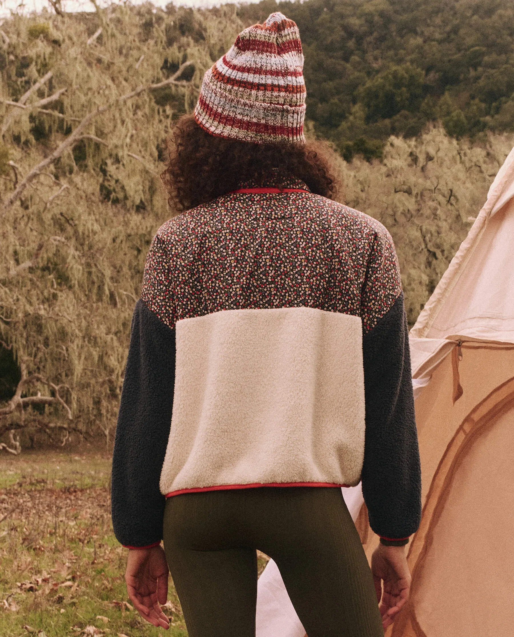 The Plush Colorblock Terrain Half-Zip. -- Mountain View Floral and Chalk