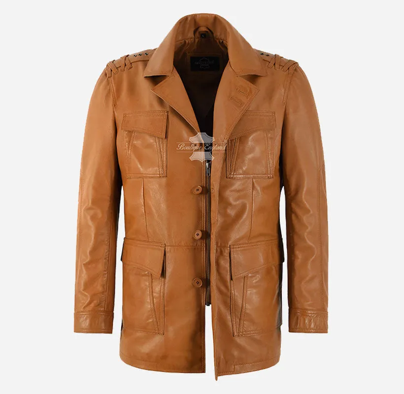 TROPIC SAFARI Mens Leather Jacket Blazer Style Leather Coat