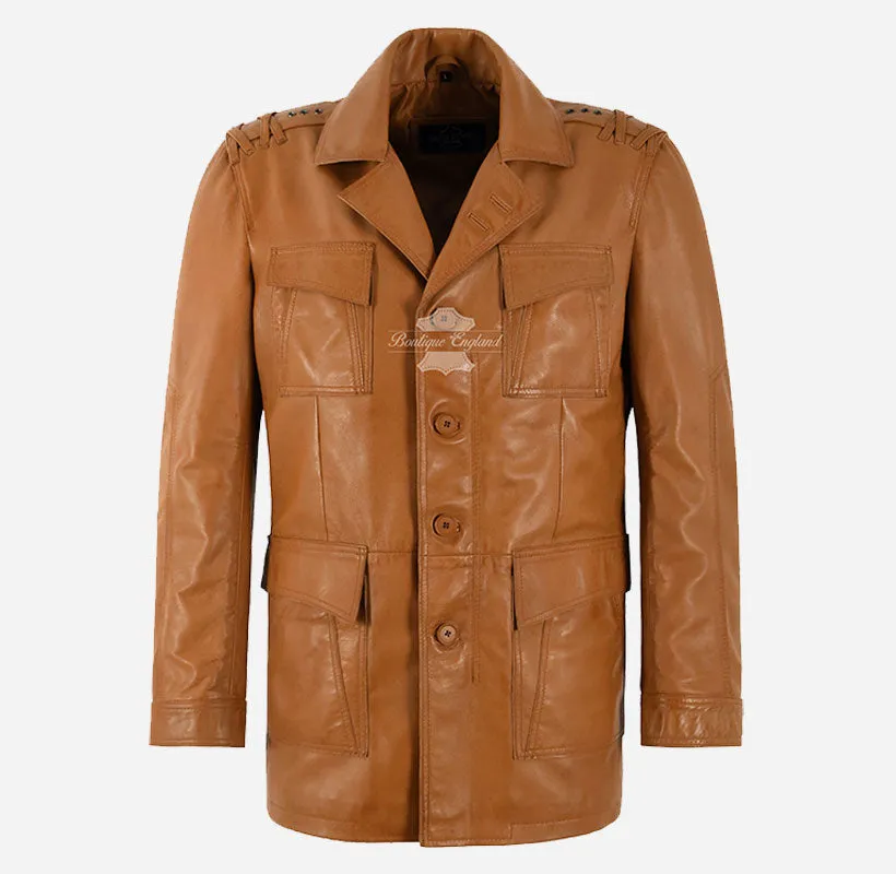 TROPIC SAFARI Mens Leather Jacket Blazer Style Leather Coat