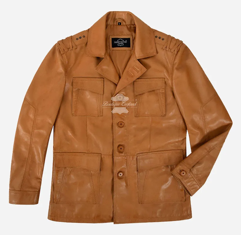 TROPIC SAFARI Mens Leather Jacket Blazer Style Leather Coat