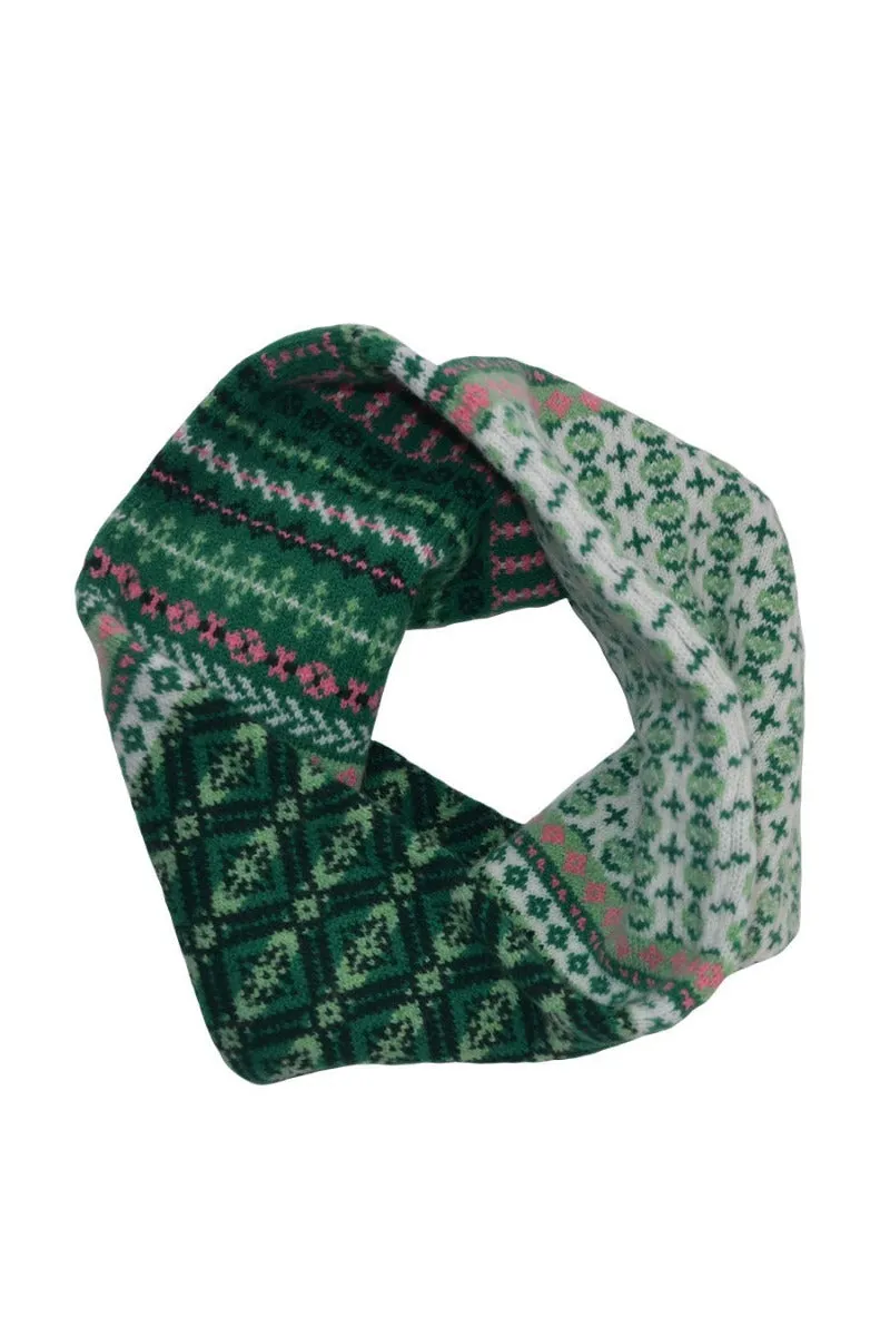 Ugie Fair isle cowl scarf - Green