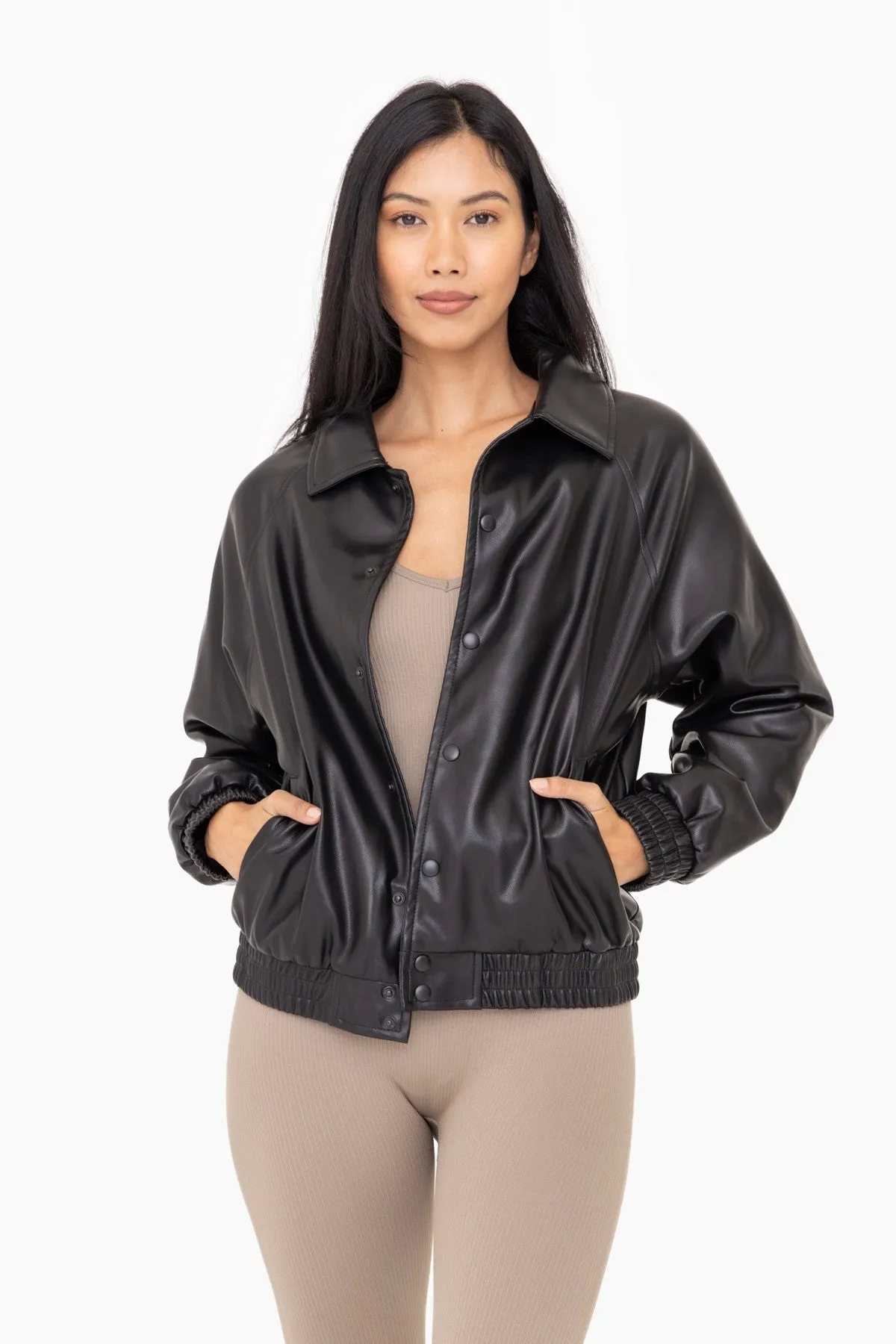 Vegan Leather Bomber Jacket