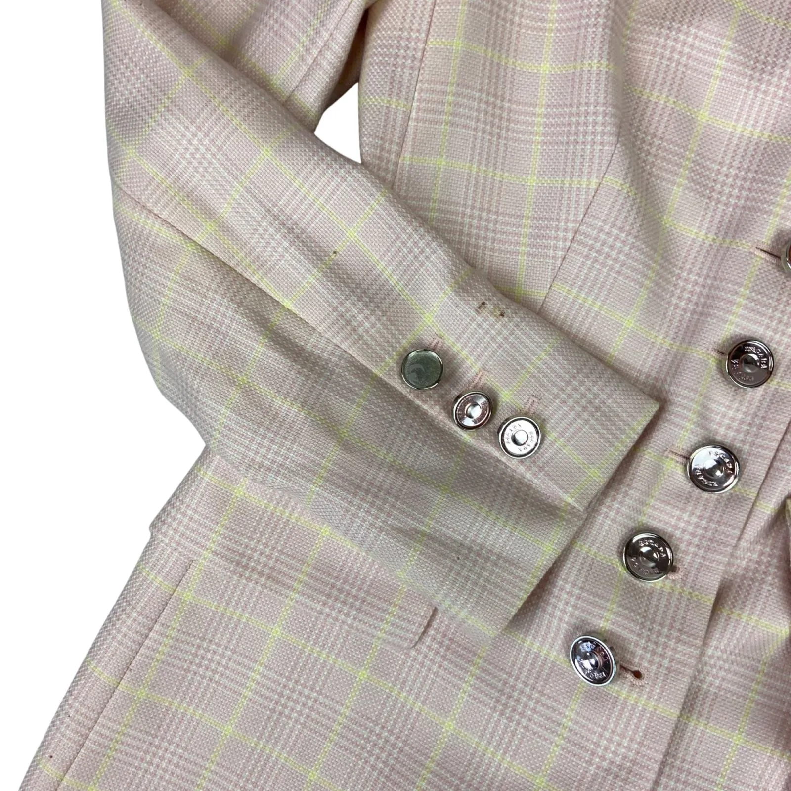 Vintage 80s 90s Pink Escada Plaid Chequered Button Up Cashmere Blazer M 12/14