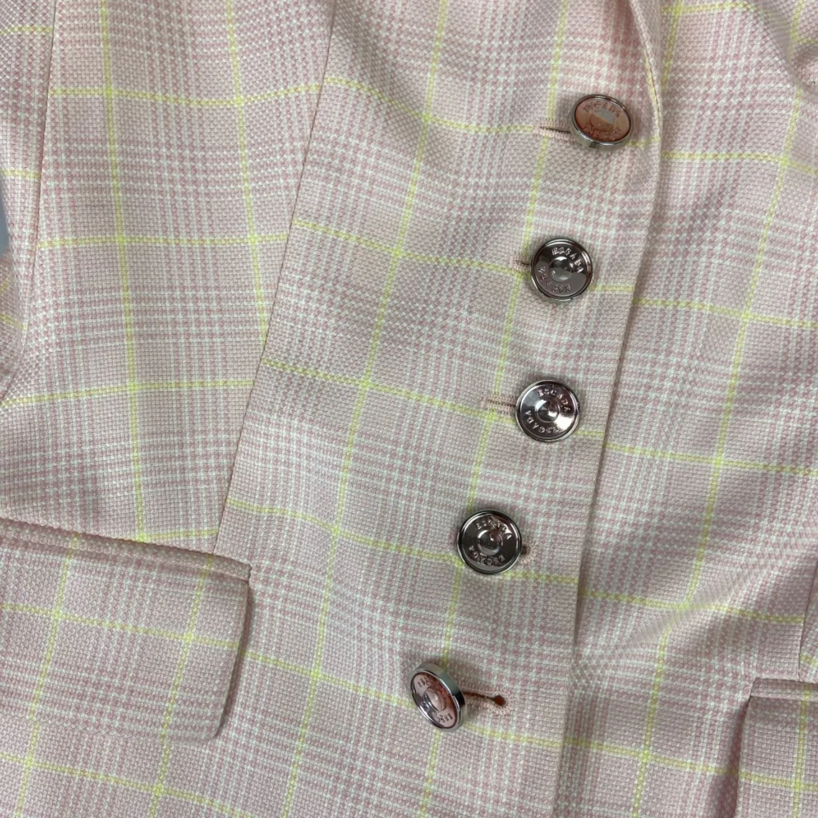 Vintage 80s 90s Pink Escada Plaid Chequered Button Up Cashmere Blazer M 12/14