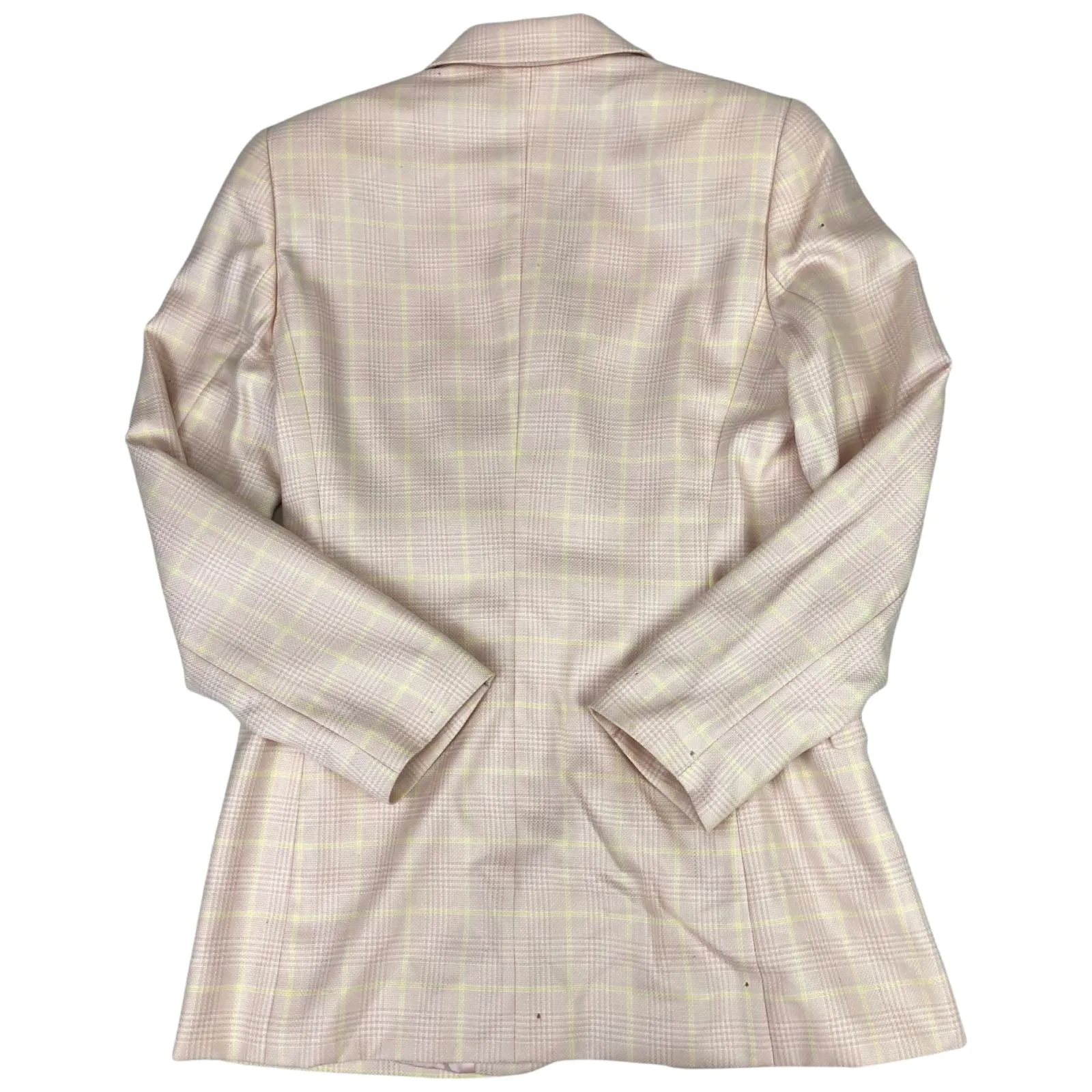 Vintage 80s 90s Pink Escada Plaid Chequered Button Up Cashmere Blazer M 12/14