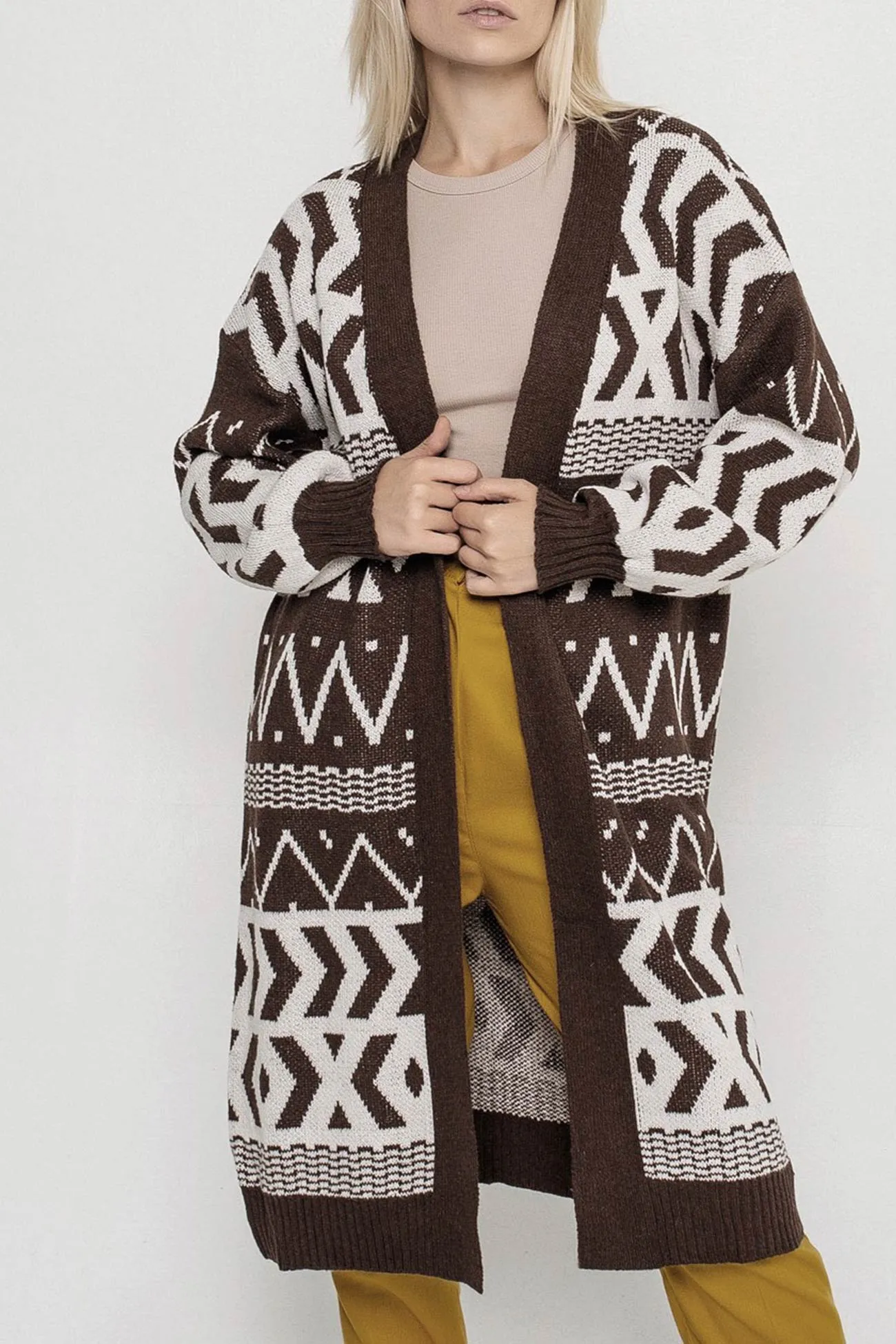 Vintage Jacquard Patchwork Long Cardigan