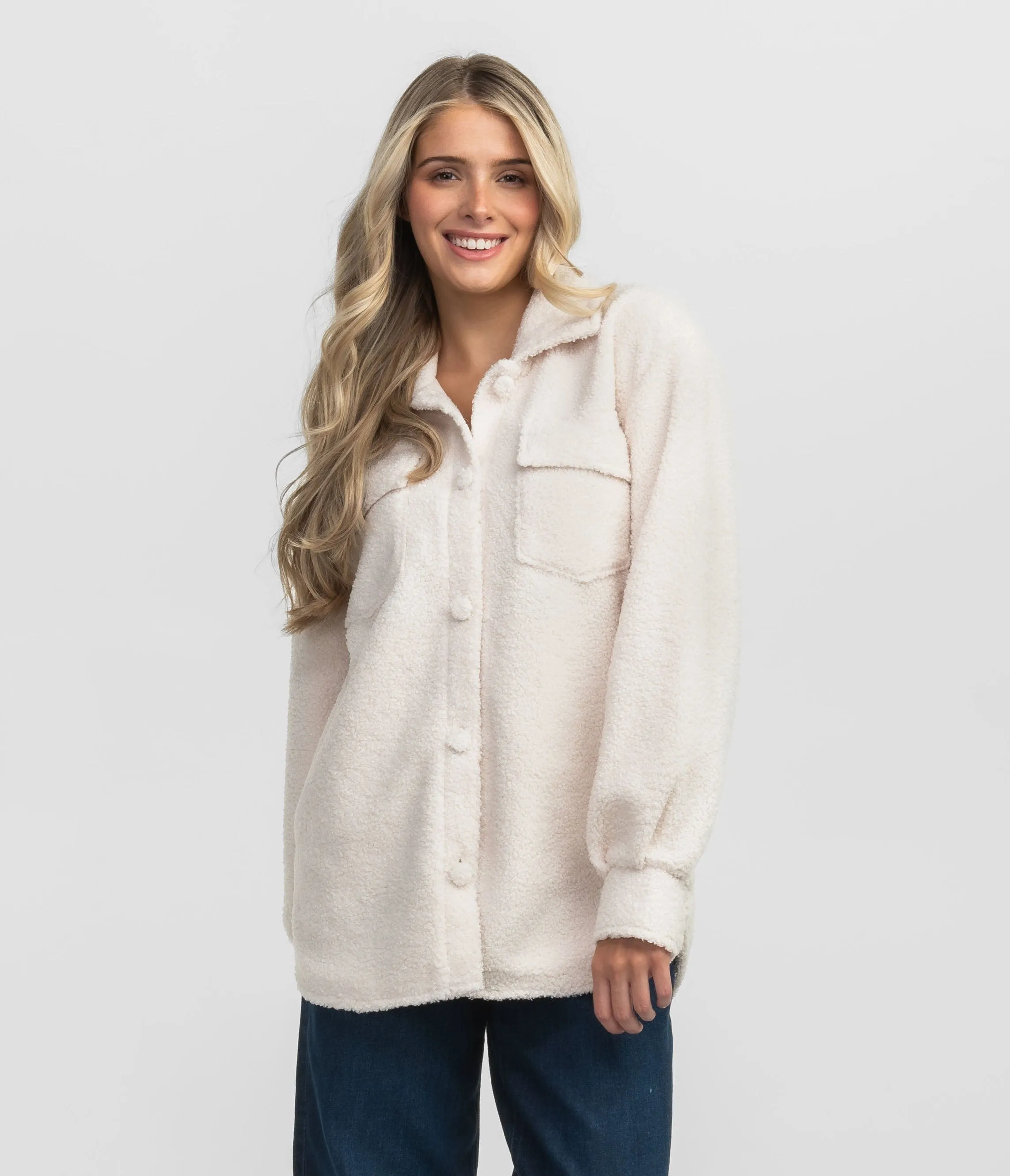 Warm and Fuzzy Shirt Jacket - Sugar Swizzle