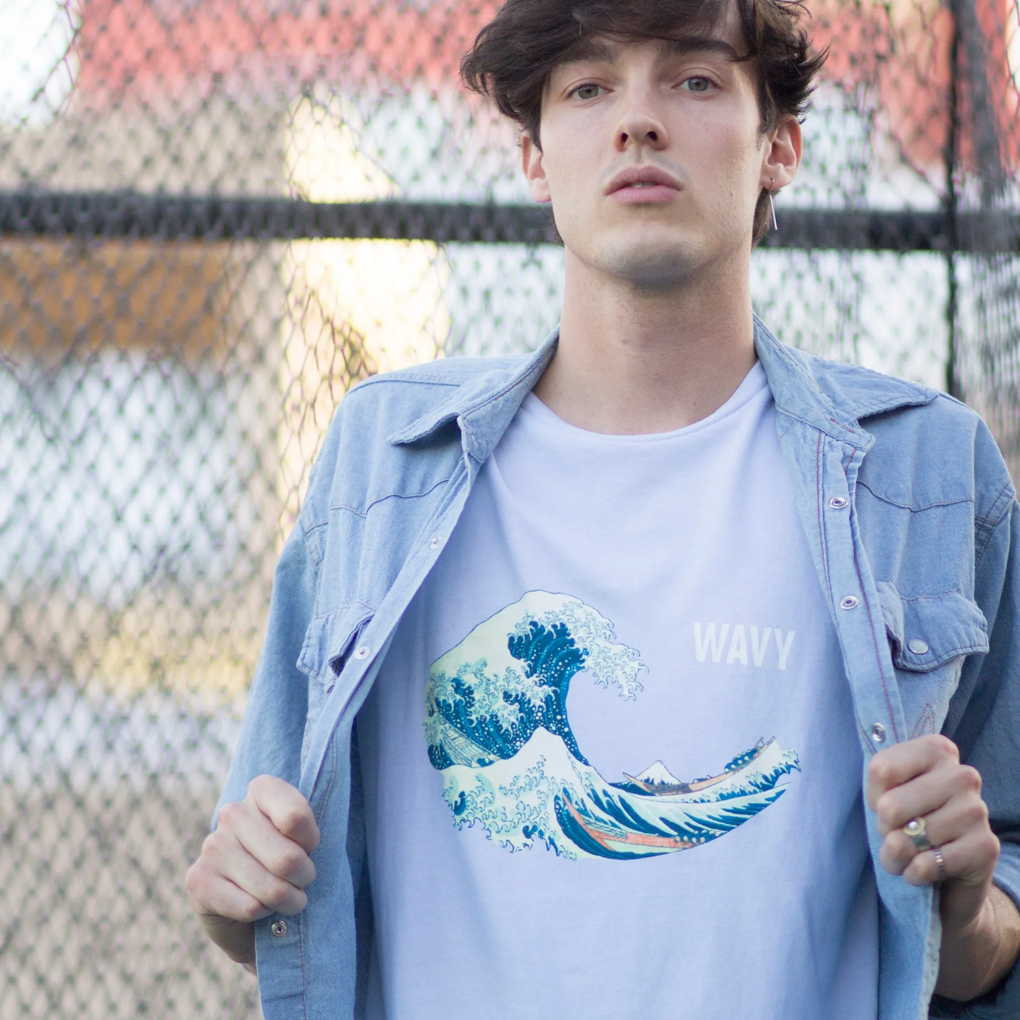 Wavy Hokusai powder blue tee by Altru Apparel