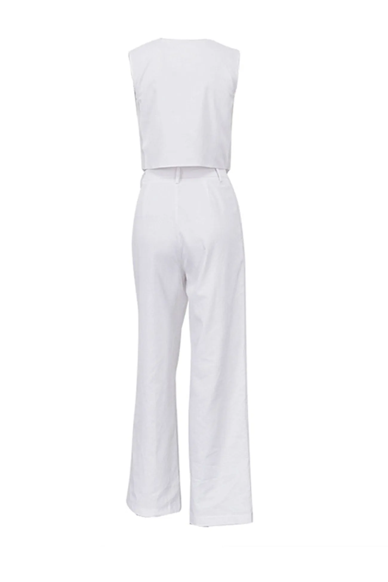 White Button Down Tank Top Long Pants Set