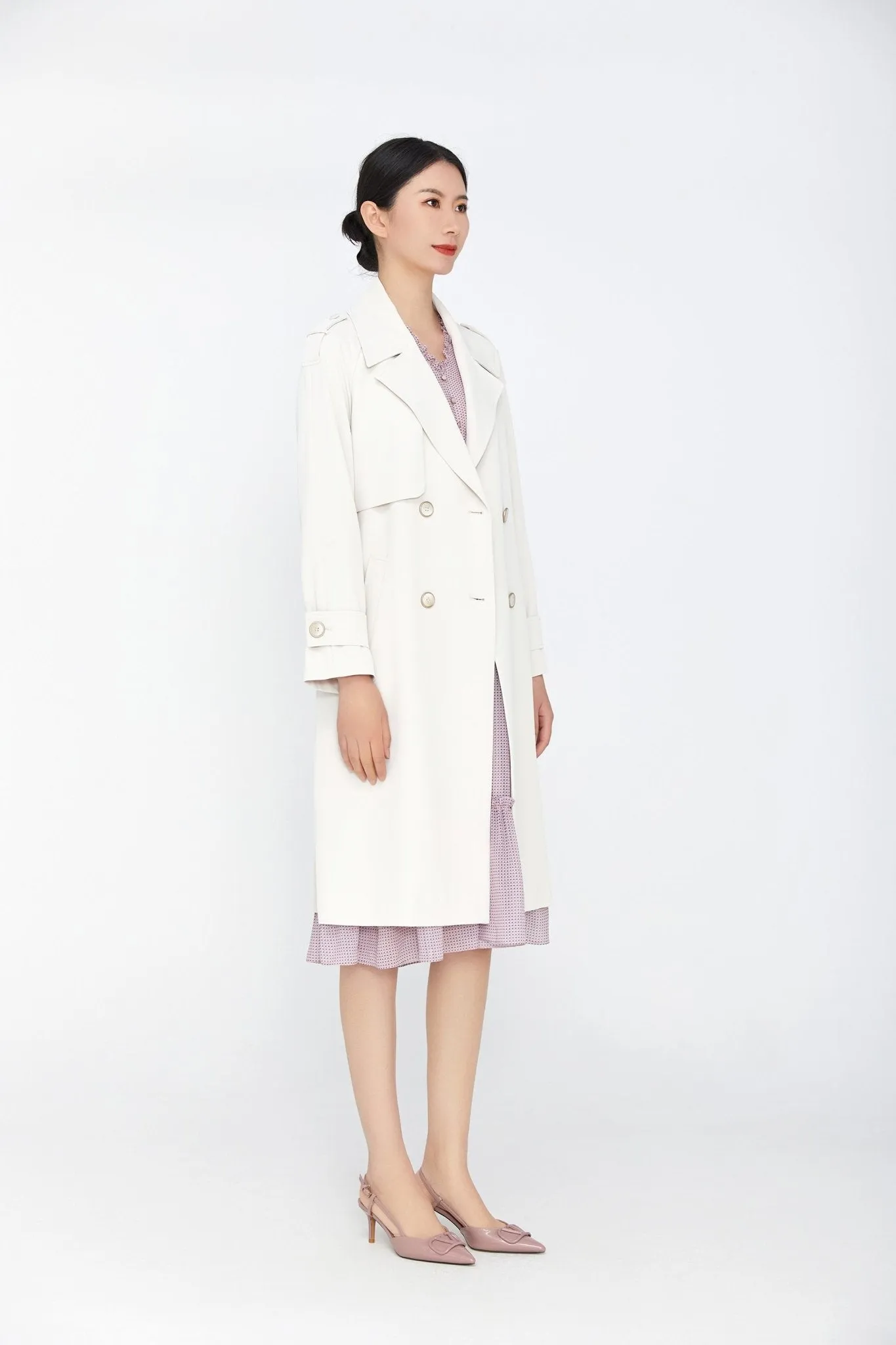 White Long Double Breasted Trench Coat