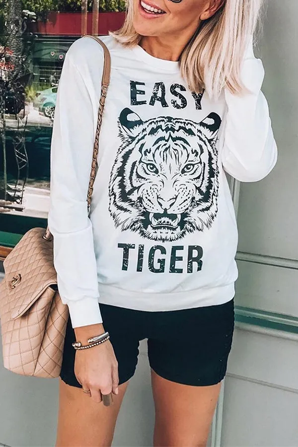 White Tiger Print Pullover Sweatshirt