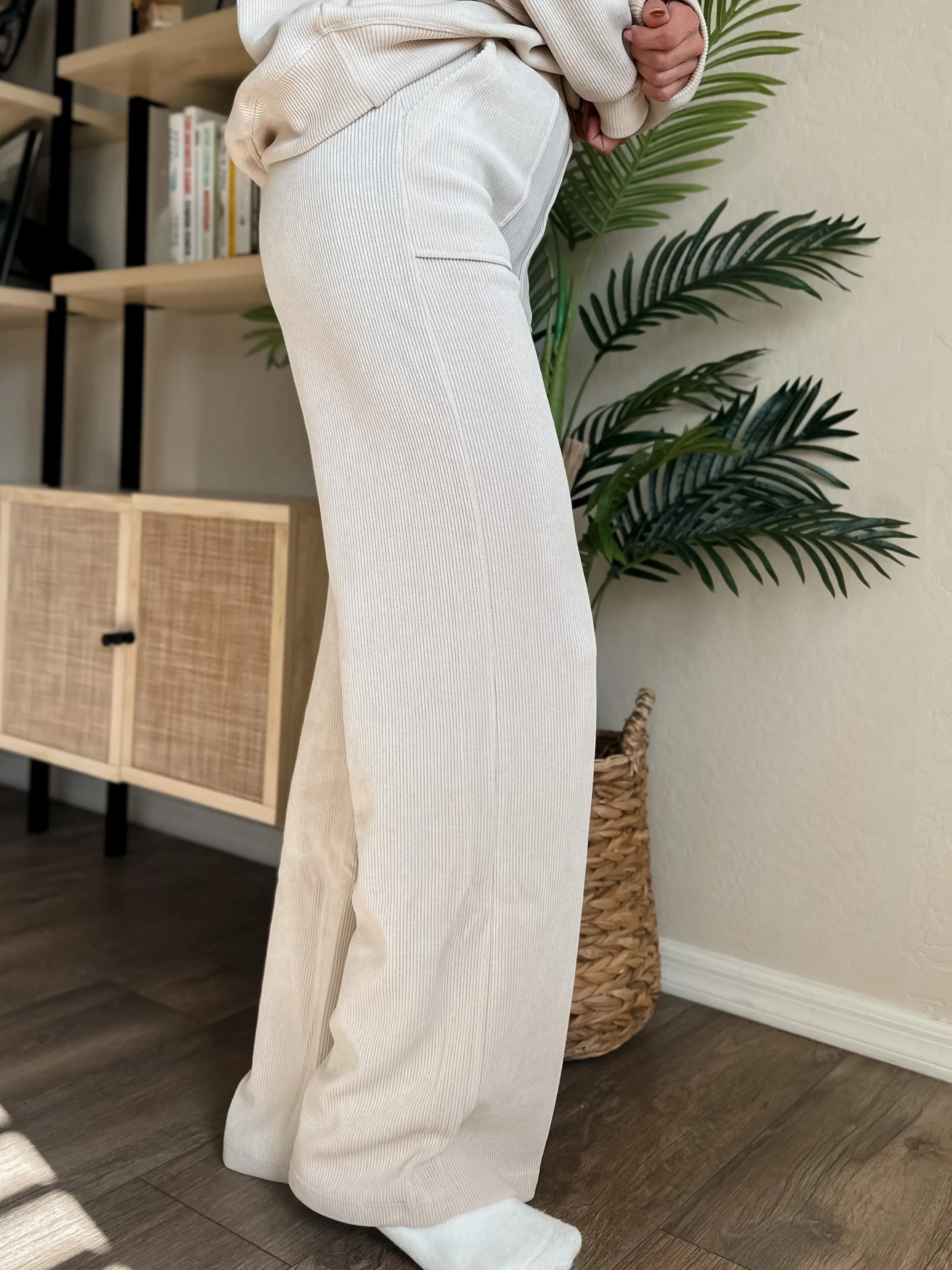 Wide Leg Corduroy Pants - Ivory