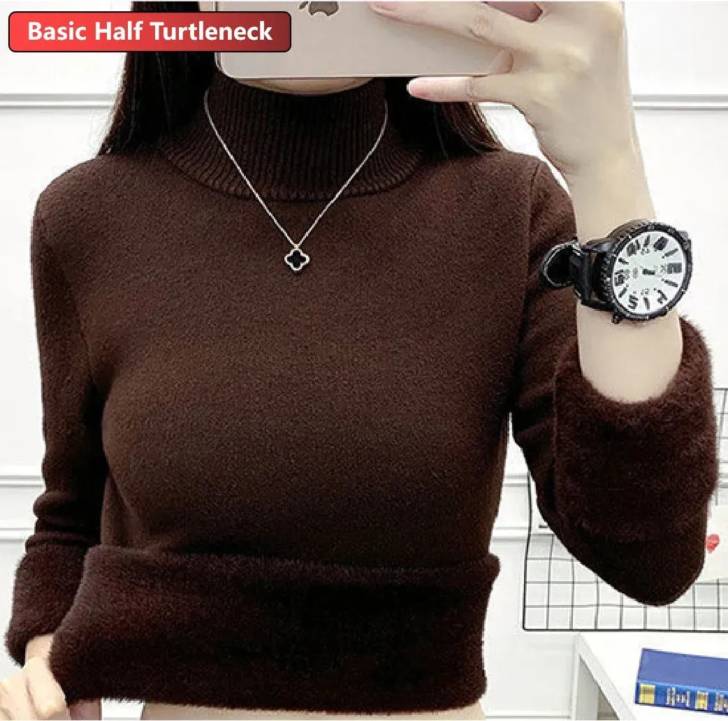 Winter Sweater Women Elegant Thicken Velvet Lined Warm Sweater Knitted Pullover Slim