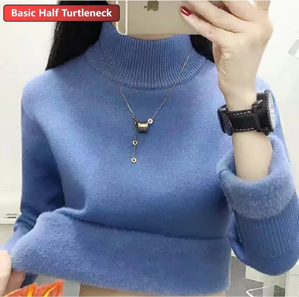 Winter Sweater Women Elegant Thicken Velvet Lined Warm Sweater Knitted Pullover Slim