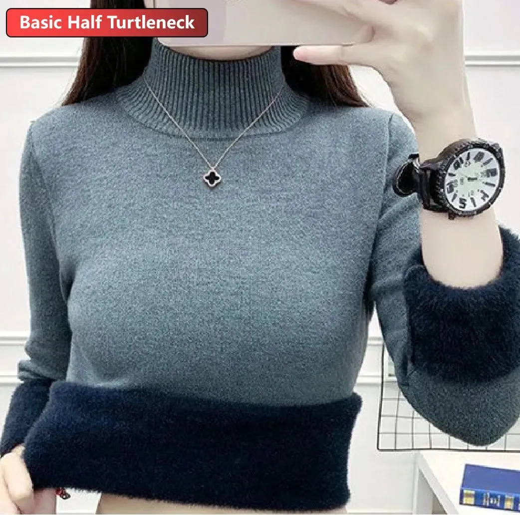 Winter Sweater Women Elegant Thicken Velvet Lined Warm Sweater Knitted Pullover Slim