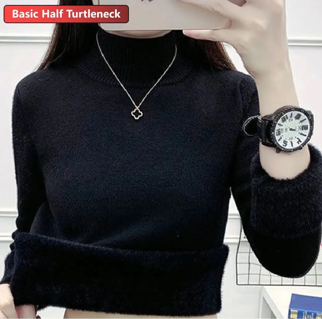 Winter Sweater Women Elegant Thicken Velvet Lined Warm Sweater Knitted Pullover Slim