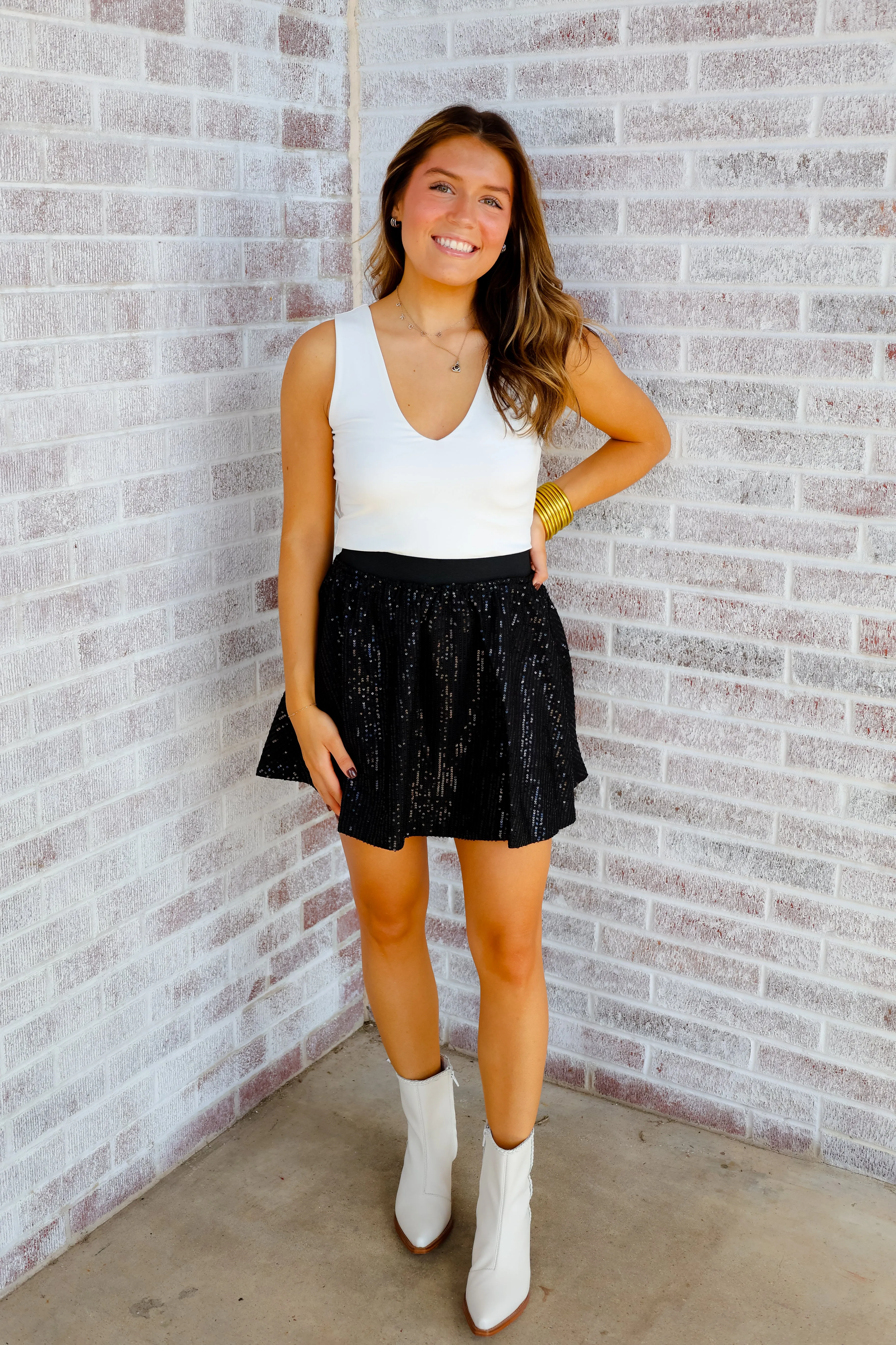 With a Twinkle Sequin Skater Skirt