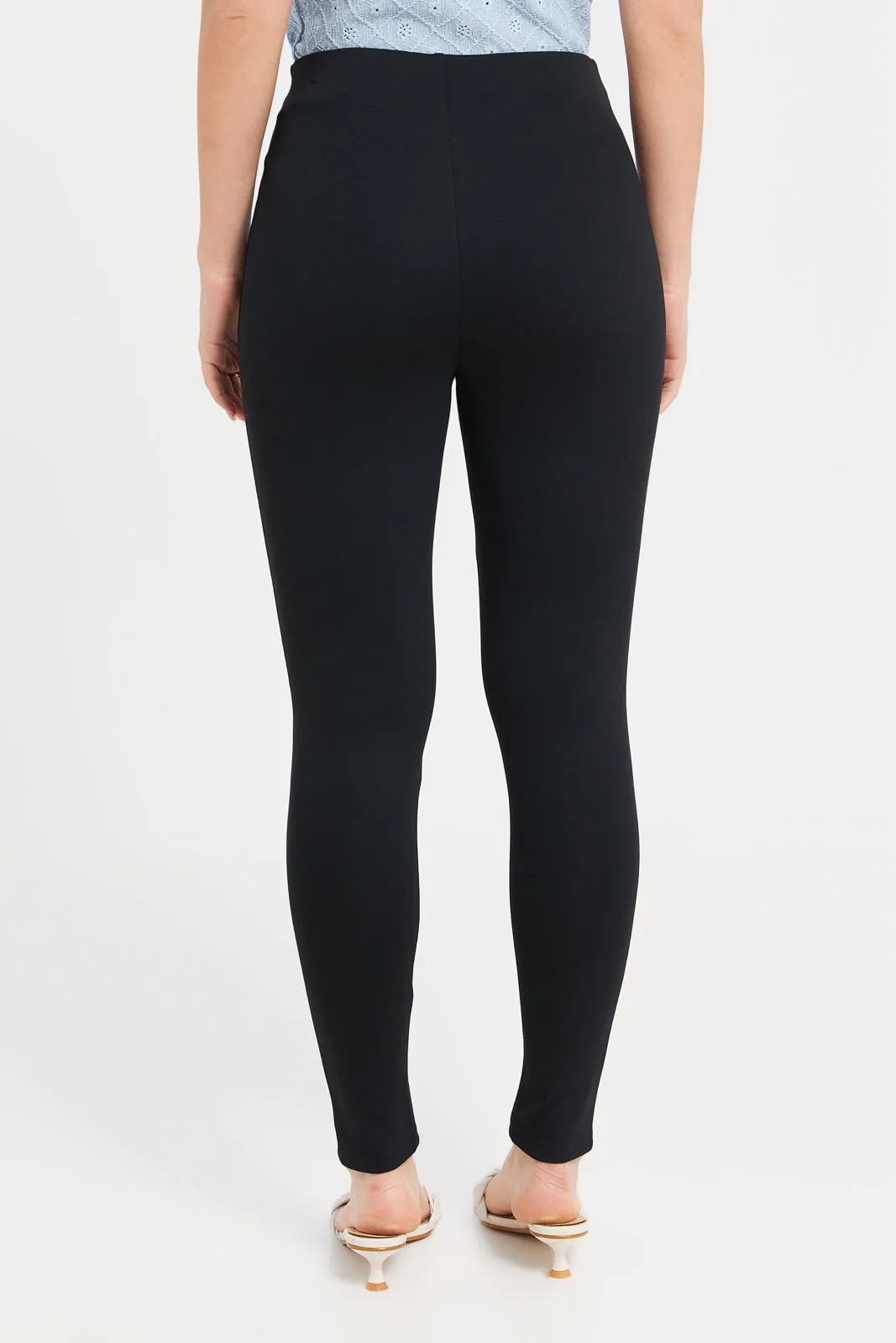 Women Black Side Zipper Leggings