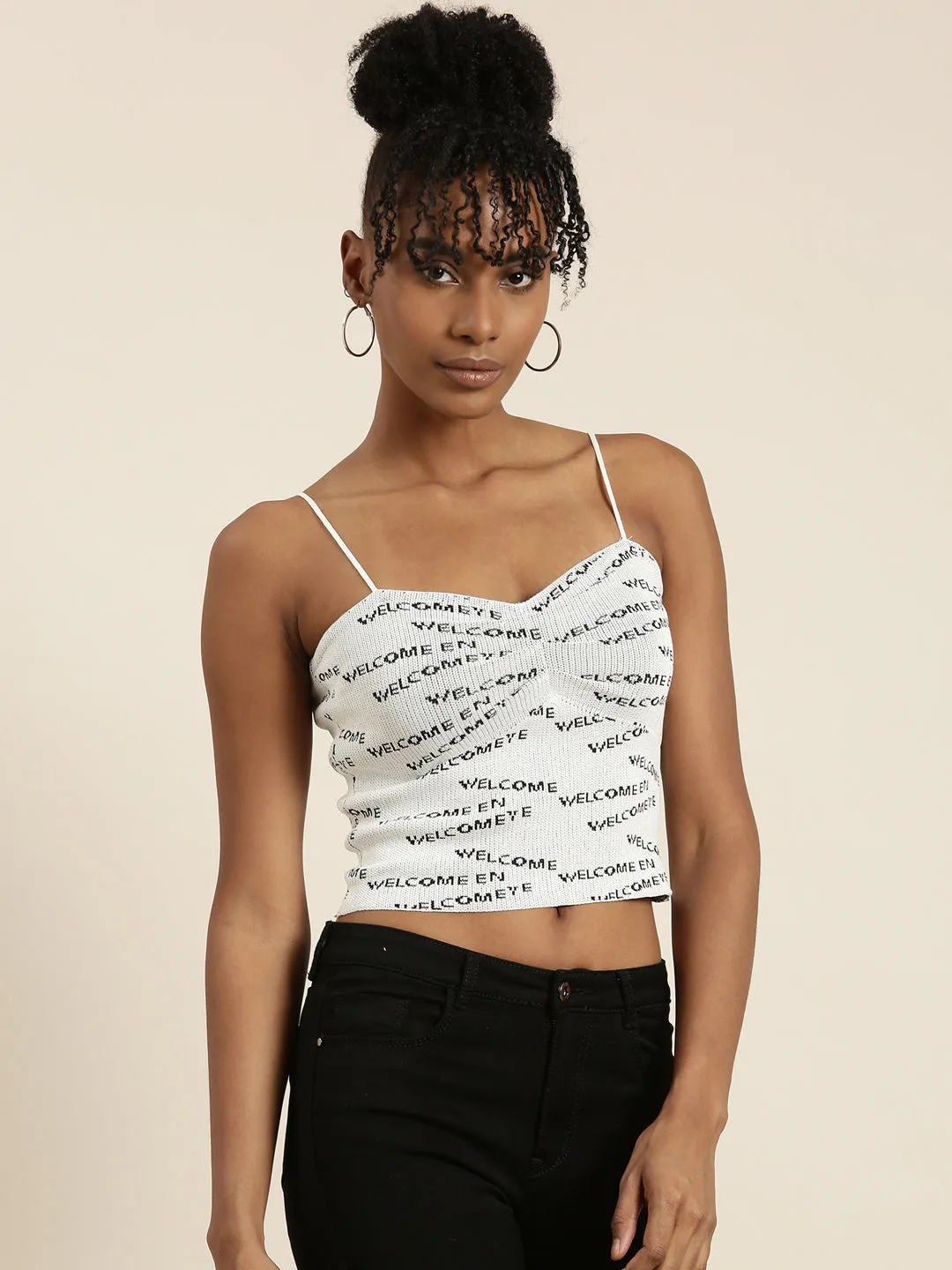 Women Grey Printed Tank Crop Top