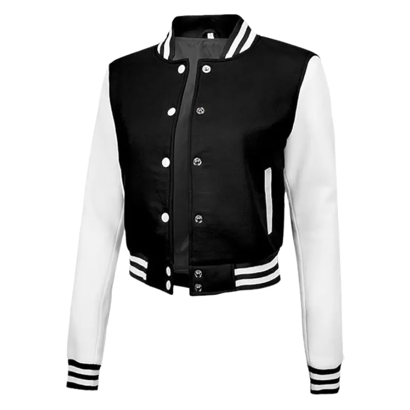 Women's Black Varsity Bomber Jacket - Baseball Style