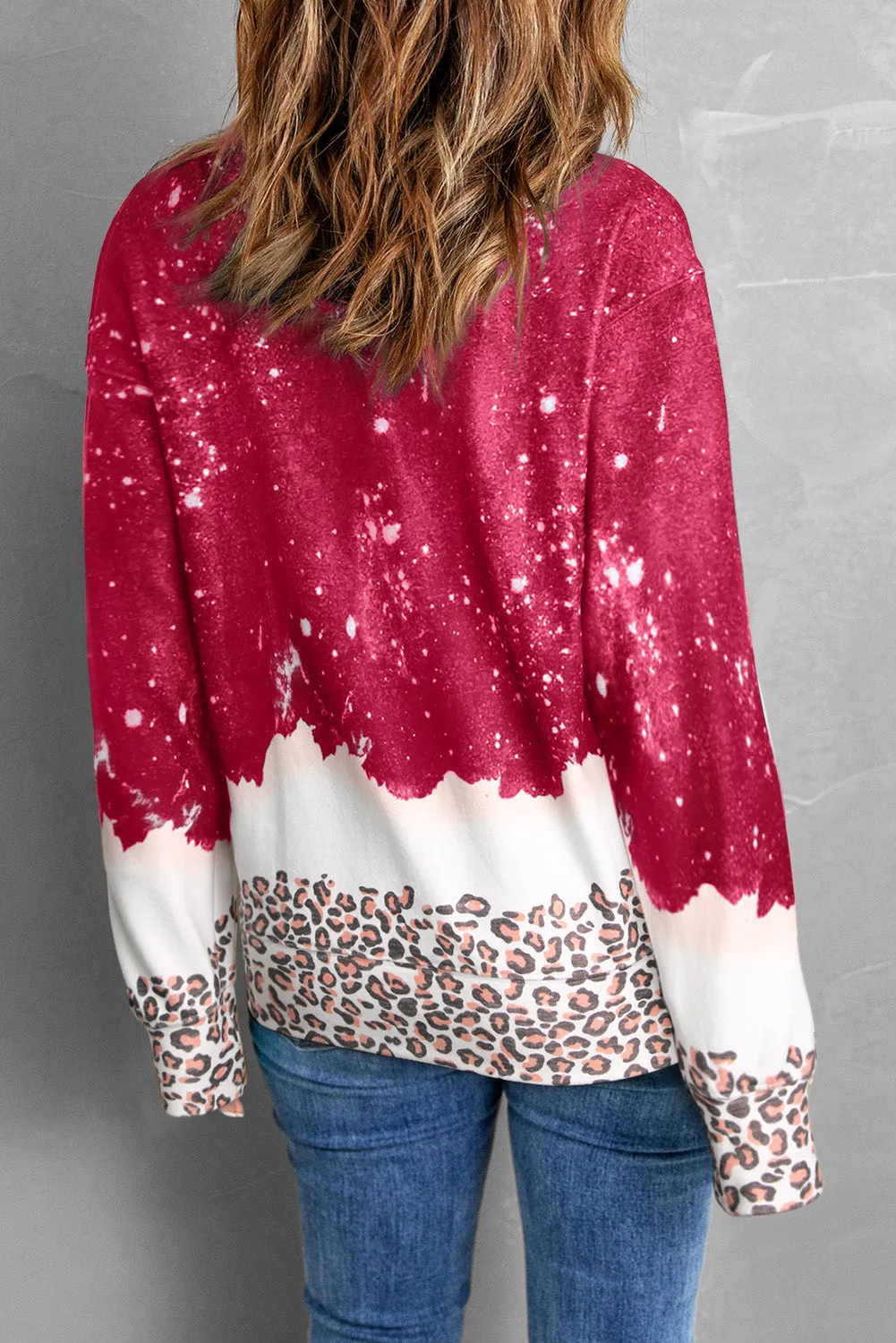 Womens Valentines Day Shirt Leopard Bleached Heart Pullover Sweatshirt