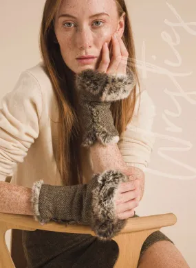 Wrist warmers - Country Brown Herringbone Tweed