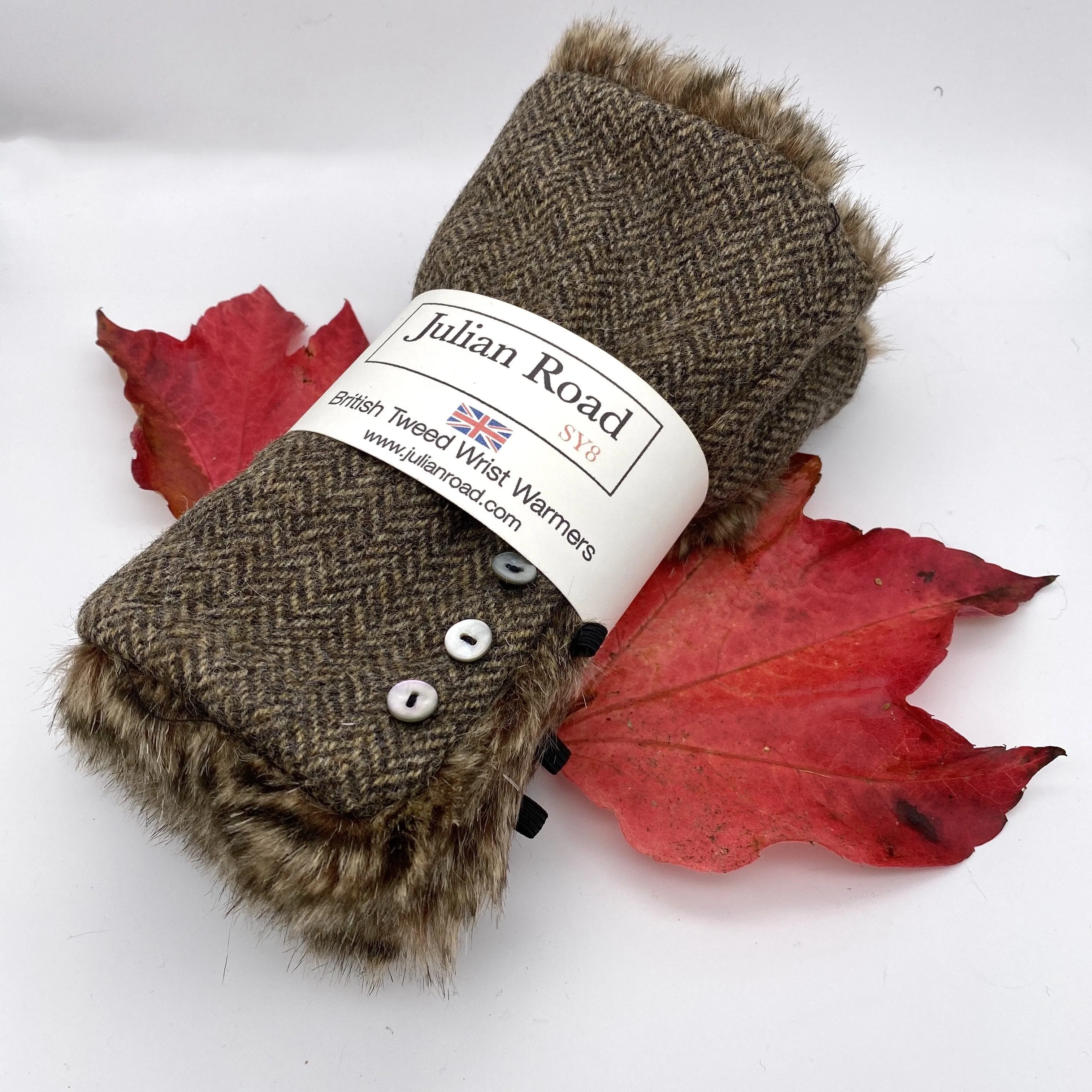 Wrist warmers - Country Brown Herringbone Tweed