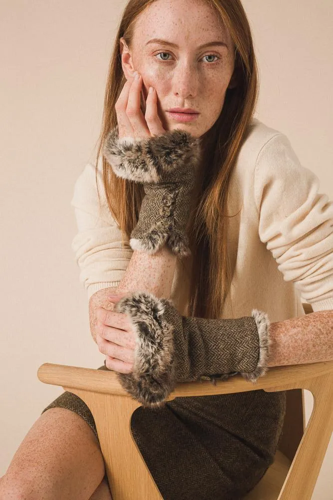 Wrist warmers - Country Brown Herringbone Tweed