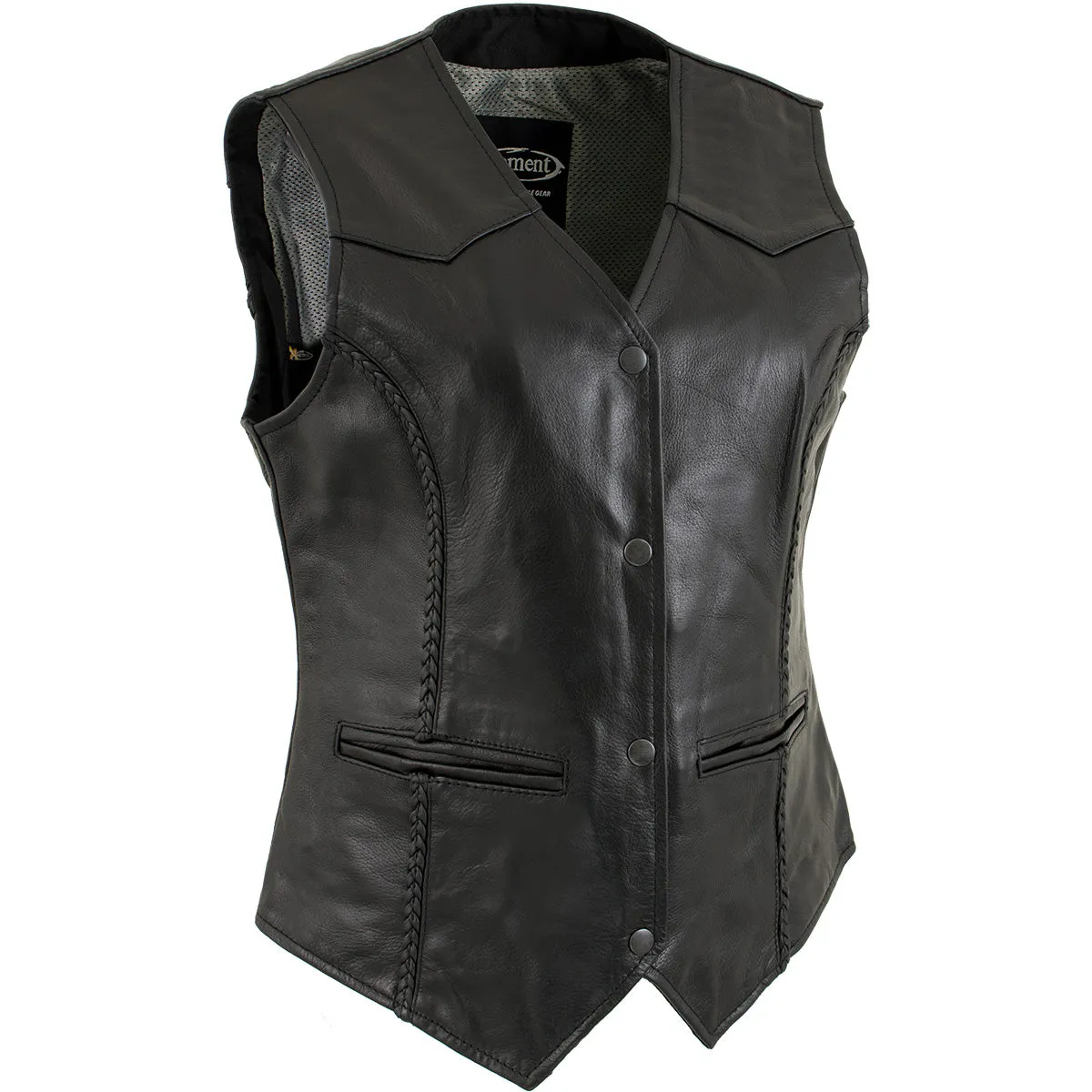 Xelement Women's Road Queen Black Leather Braided Vest B206