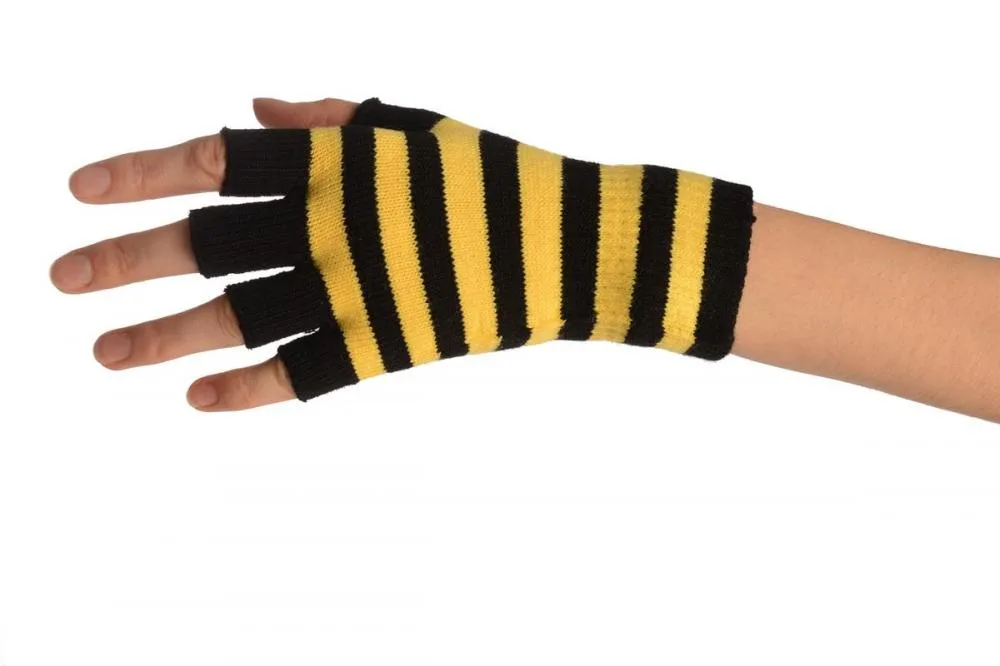 Yellow & Black Stripes Short Fingerless Gloves